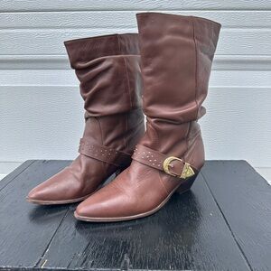 Vintage Basswood Harness Chocolate Brown Harness Boots Leather Heeled 8.5 8 1/2